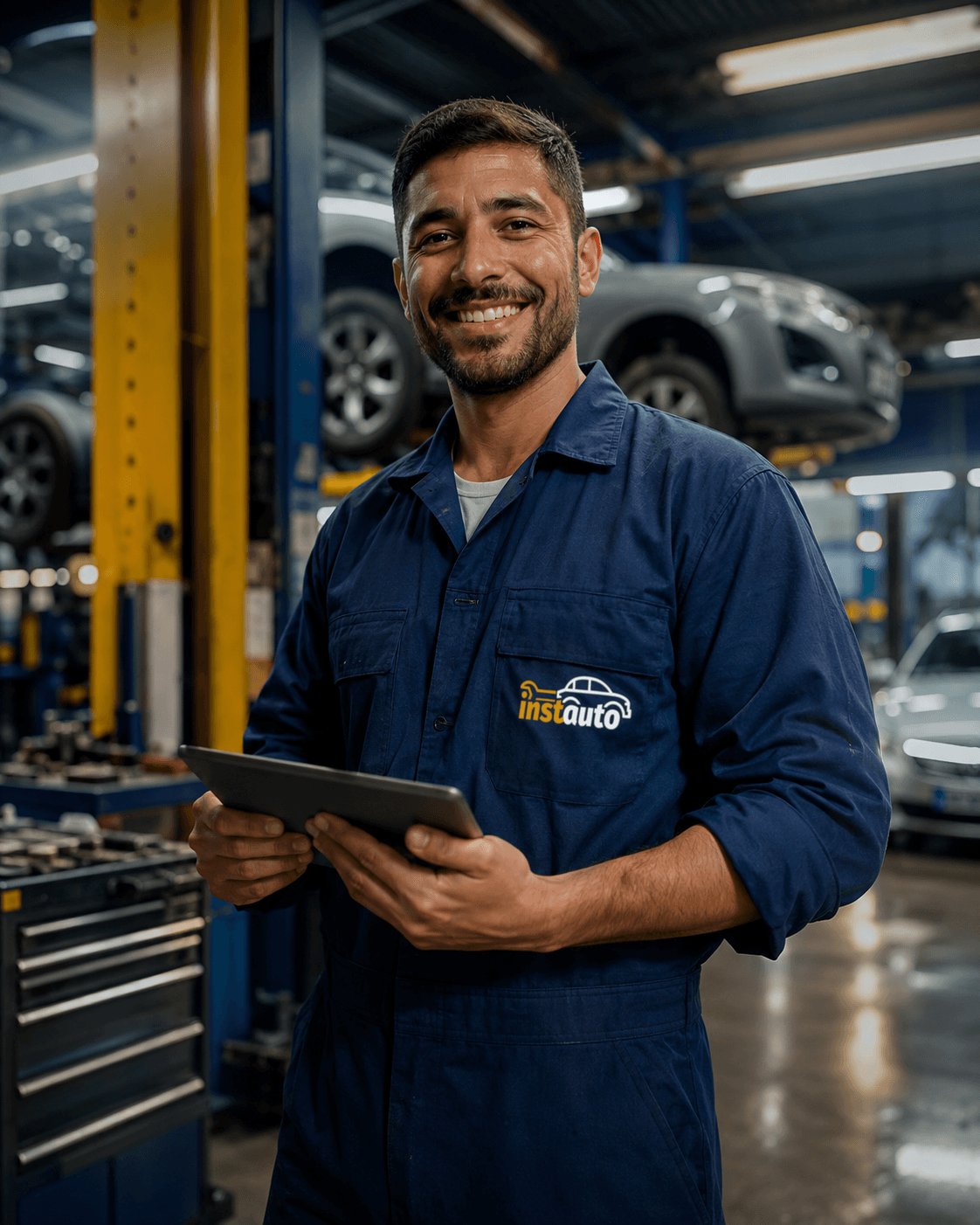 Mecânico parceiro do Instauto em uma oficina